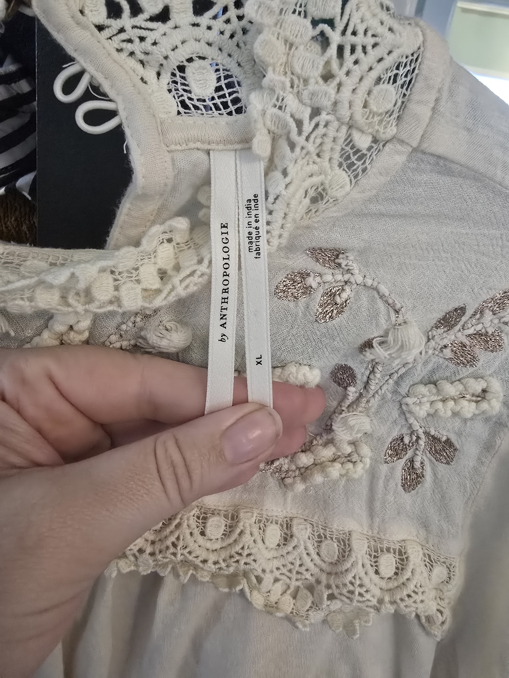 Anthropologie Cream Embroidered Lace Yoke Blouse - Picture 4 of 6